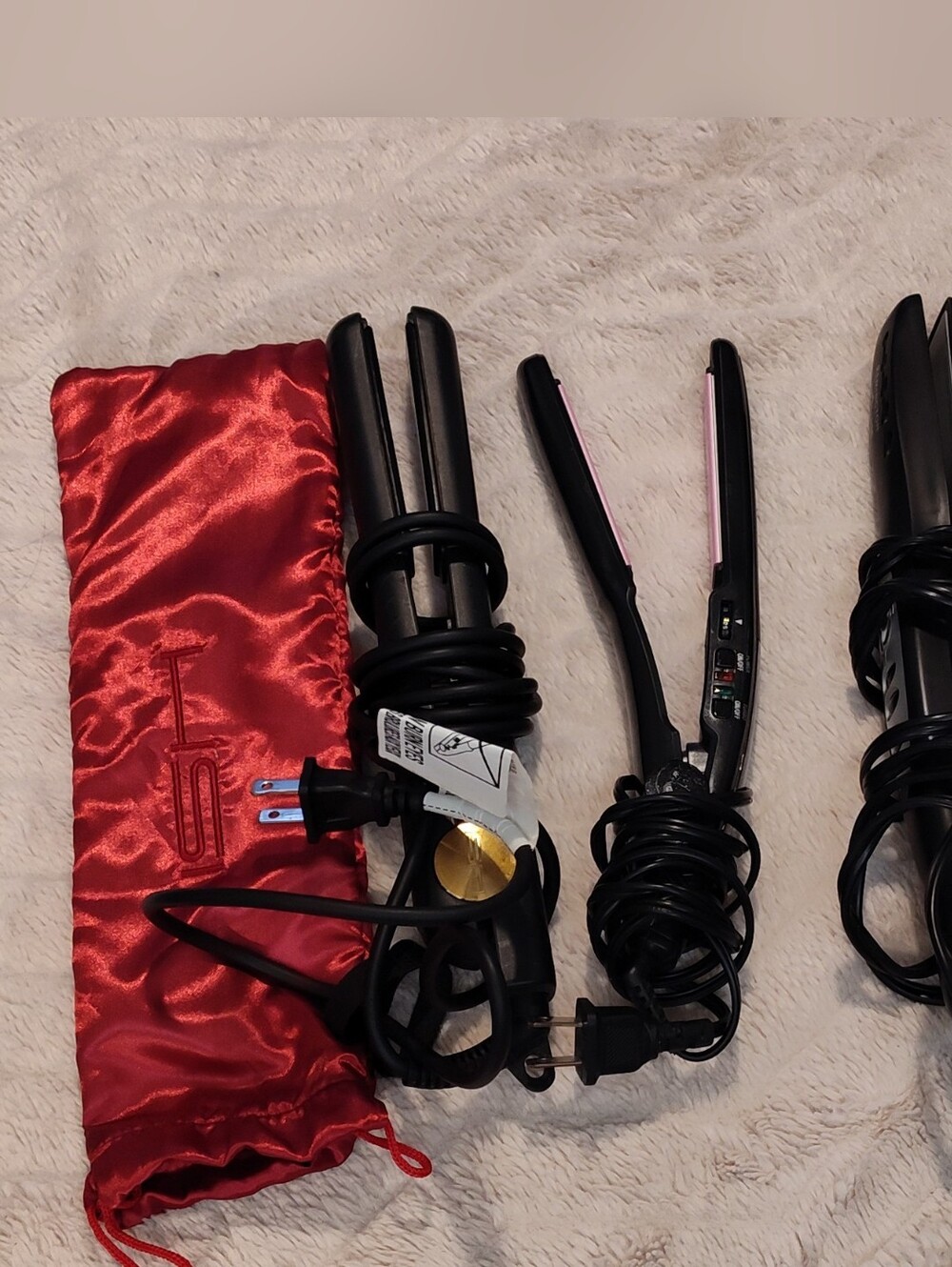 Bundle Of Black Hair Styling Iron Set with 1 In A Red Satin Pouch